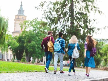 students walking campus